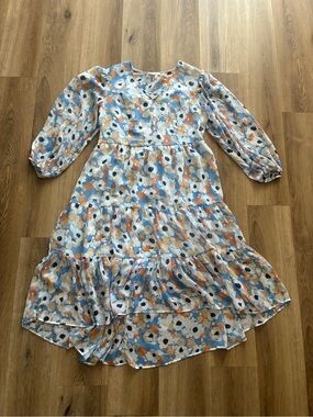 Joie Floral Fields Blue Orange Tiered High-Low Maxi Dress Size Large
